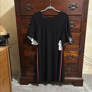 MSK Black Midi Dress with Flutter Sleeves and Crew Neck